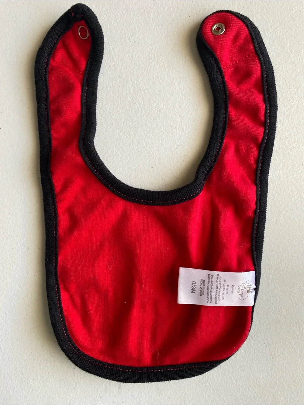 Disney Mickey Mouse Baby Bib Red Black Textured Logo Graphic